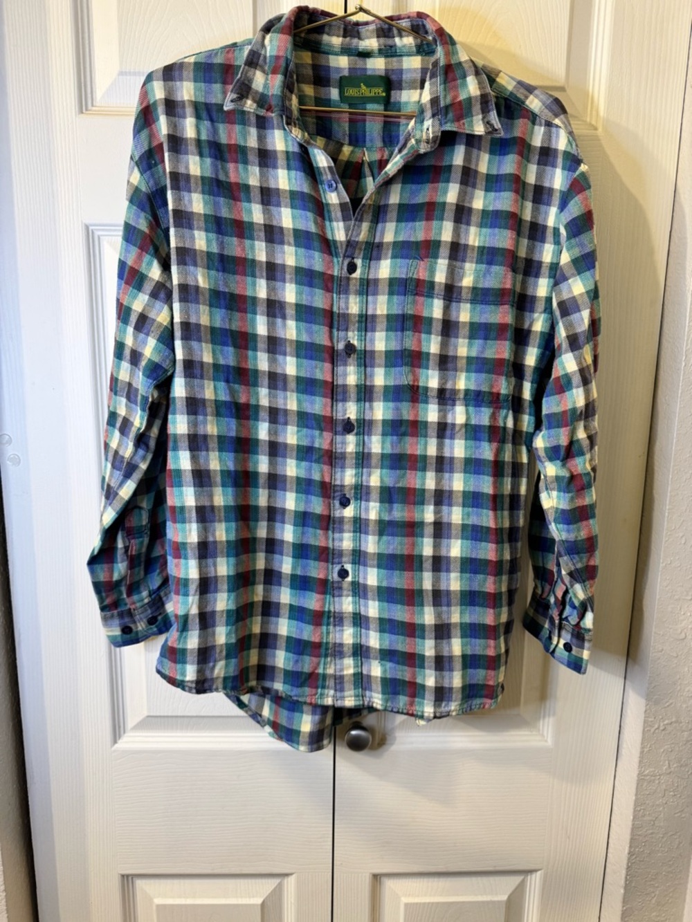 Louis Philippe Multicolor Blue Green Plaid Button-Down Shirt